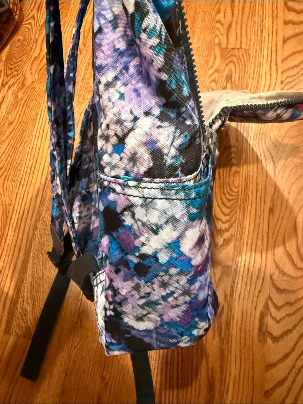 Kipling Floral Backpack in Black, Blue & Purple